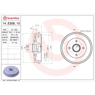 Bilde av BREMBO 14.E309.10 Bremsetrommel 203,1mm PEUGEOT: 206 Hatchback, SW