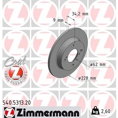 Bilde av ZIMMERMANN COAT Z 540.5313.20 Bremseskiver 228 9 6/4 4 100 fullt ut belagt