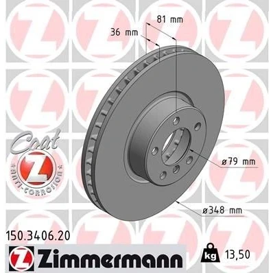 Bilde av ZIMMERMANN COAT Z 150.3406.20 Bremseskiver 348 36 6/5 5 120 innvendig ventilert belagt høy karbon BMW: 7
