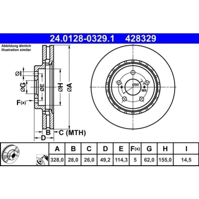 Bilde av ATE Bremseskive TOYOTA: RAV4 V, Camry VIII Sedan, LEXUS: RX IV 328,0mm 28,0mm 5 114,3mm ventilert belagt 24.0128 0329.1 Bremseskiver, Skivebremser