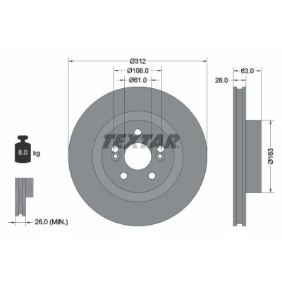 Bilde av TEXTAR 92167703 Bremseskiver 312 28 05/07 108 innvendig ventilert belagt uten hjulfestebolt, hjulnav RENAULT: CLIO 3, MEGANE 2