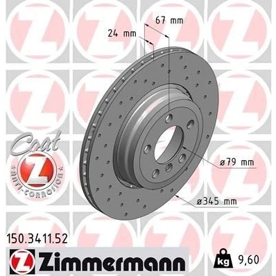 Bilde av ZIMMERMANN SPORT COAT Z 150.3411.52 Bremseskiver 345 24 6/5 5 120 utvendig ventilert, hullet belagt høy karbon BMW: 7