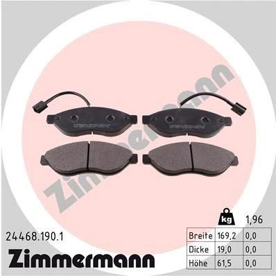 Bilde av ZIMMERMANN 24468.190.1 Bremseklosser inkl. slitasjevarselkontakt Bildet viser leveranseinnholdet FIAT: Ducato III Flatvogn lastebil / Chassis