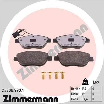 Bilde av ZIMMERMANN 23708.990.1 Bremseklosser inkl. slitasjevarselkontakt med skruer Bildet viser leveranseinnholdet FIAT: Doblo II Varebil / Stasjonsvogn