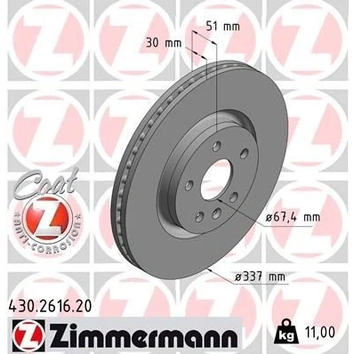 Bilde av ZIMMERMANN COAT Z 430.2616.20 Bremseskiver 337 30 6/5 5 120 innvendig ventilert belagt høy karbon OPEL: Insignia A Sports Tourer, Hatchback