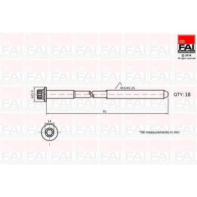 Bilde av FAI AutoParts B2101 Sylindertoppskrue utvendig polygonhode 18 MITSUBISHI: L200 / Triton IV Pick up