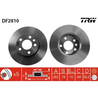 Bilde av TRW DF2810 Bremseskiver 282 18 5 112 fullt ut spraylakkert VOLKSWAGEN: Transporter 4 Bus,