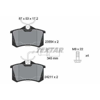 Bilde av TEXTAR 2421101 Bremseklosser med integrert slitasjevarselkontakt bremsecaliperskruer AUDI: A4 B6 Avant, B5 Avant