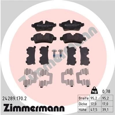 Bilde av ZIMMERMANN 24289.170.2 Bremseklosser med skruer Bildet viser leveranseinnholdet, fjær MINI: Hatchback, Clubman