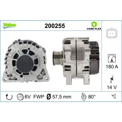 Bilde av VALEO 200255 Dynamo 14V 180A CITROËN: Berlingo II, II Van, C5 III Stasjonsvogn, PEUGEOT: Partner Tepee, Expert Van