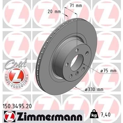 Bilde av ZIMMERMANN COAT Z 150.3495.20 Bremseskiver 330 20 6/5 5 120 innvendig ventilert belagt høy karbon BMW: X3, X4
