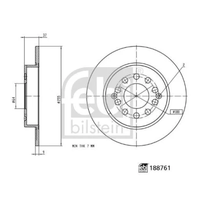 Bilde av FEBI BILSTEIN Bremseskive MG: ZS SUV bakaksel 255mm 9mm 5 hull 100mm fullt ut belagt 188761 10266049 Bremseskiver, Skivebremser