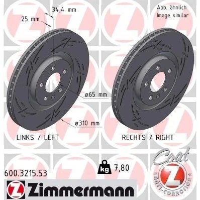 Bilde av ZIMMERMANN 600.3215.53 Bremseskiver 310 25 5/5 5 100 innvendig ventilert, med sliss belagt høy karbon AUDI: A1 Sportback, Hatchback