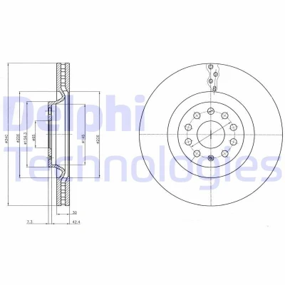 Bilde av DELPHI BG9109C Bremseskiver 340 30 5 ventilert belagt høy karbon uten hjullager, ABS sensorring VOLKSWAGEN: Golf 7, Passat B8 Variant