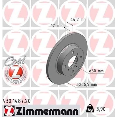 Bilde av ZIMMERMANN COAT Z 430.1487.20 Bremseskiver 246 12 6/4 4 100 fullt ut belagt