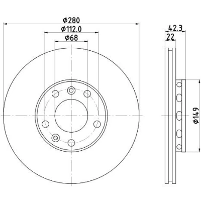 Bilde av HELLA 8DD 355 113 321 Bremseskiver 280 22 05/07 112 utvendig ventilert uten hjulfestebolt, hjulnav AUDI: A8 D3