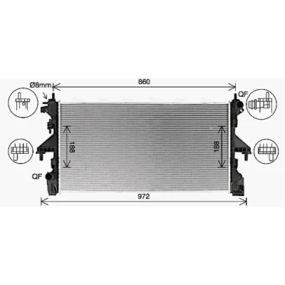 Bilde av PRASCO CN2320 Radiator Aluminium 782 416 34 med hurtigkoplinger Kjøleribber satt sammen mekanisk FIAT: Ducato III Flatvogn lastebil / Chassis