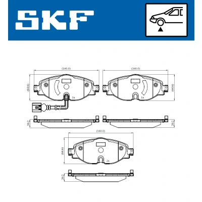 Bilde av SKF VKBP 80018 E Bremseklosser inkl. slitasjevarselkontakt VOLKSWAGEN: Golf 7, Passat B8 Variant, 7 SKODA: Kodiaq, Octavia 3 Combi