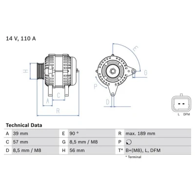 Bilde av BOSCH 0 986 083 440 Dynamo 14V 110A RENAULT: Kangoo I Express, MEGANE 2 Kombi, CLIO 2, NISSAN: Note I, NV200 Varebil / Stasjonsvogn
