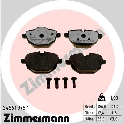 Bilde av ZIMMERMANN 24561.975.1 Bremseklosser klargjort for slitasjeindikator Bildet viser leveranseinnholdet BMW: 5 Touring, Sedan, X3