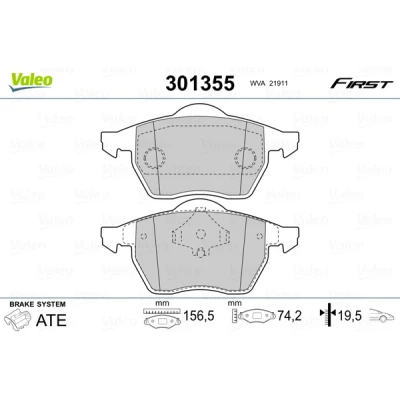 Bilde av VALEO 301355 Bremseklosser FIRST framaksel ekskl. slitasjevarselkontakt uten antiskrike blikk AUDI: A4 B5 Avant, Sedan, Cabriolet B4