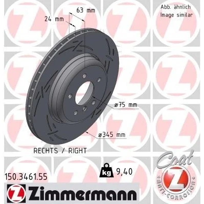 Bilde av ZIMMERMANN BLACK Z 150.3461.55 Bremseskiver 345 24 6/5 5 120 utvendig ventilert, med sliss belagt høy karbon BMW: Touring, Sedan