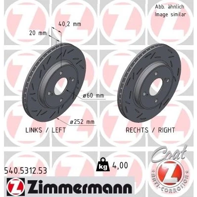 Bilde av ZIMMERMANN 540.5312.53 Bremseskiver 252 20 6/4 4 100 innvendig ventilert, med sliss belagt SUZUKI: SWIFT 5