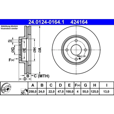 Bilde av ATE 24.0124 0164.1 Bremseskiver 258,0 24,0 4 100,0 ventilert belagt MAZDA: 323 F 6