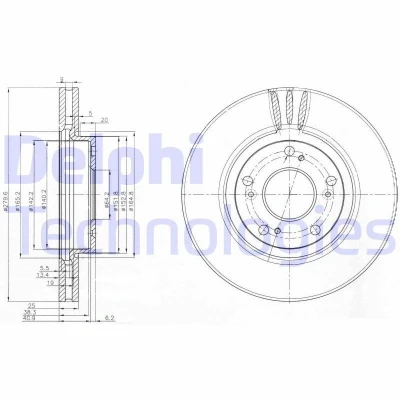 Bilde av DELPHI BG3977 Bremseskiver 280 25 5 ventilert oljet ubehandlet uten hjullager, ABS sensorring HONDA: Accord 7 Limousine, Tourer