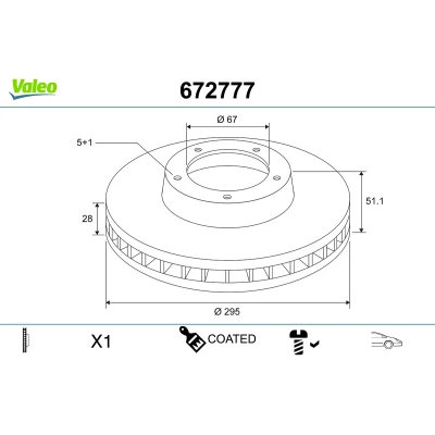 Bilde av VALEO Bremseskive MERCEDES BENZ: A Klasse, B CLA Coupé framaksel 295mm 28mm 5 hull ventilert belagt 672777 2464210112,A2464210112 Bremseskiver