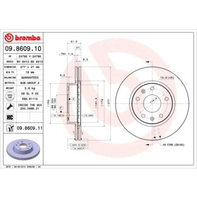 Bilde av BREMBO COATED DISC LINE 09.8609.11 Bremseskiver 277 21 5 innvendig ventilert belagt med skruer LAND ROVER: Freelander I SUV