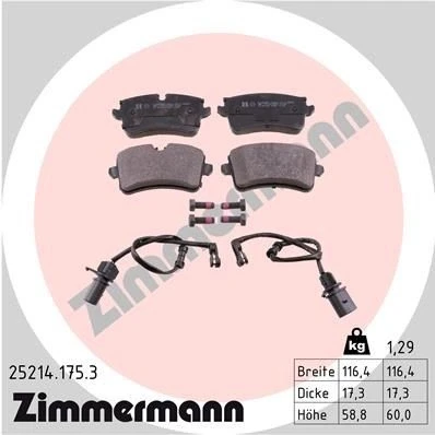 Bilde av ZIMMERMANN 25214.175.3 Bremseklosser inkl. slitasjevarselkontakt Bildet viser leveranseinnholdet AUDI: A8 D4