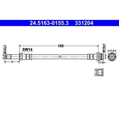 Bilde av ATE 24.5163 0155.3 Bremseslange 155 M10x1 FORD: MONDEO 4, 4 Turnier, S Max Mk1