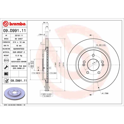 Bilde av BREMBO 09.D991.11 Bremseskiver 314 18 5 innvendig ventilert belagt høy karbon med skruer