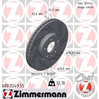 Bilde av ZIMMERMANN 600.3249.55 Bremseskiver 340 33 6/5 5 120 innvendig ventilert, med sliss belagt høy karbon VOLKSWAGEN: Multivan (7HM, Transporter