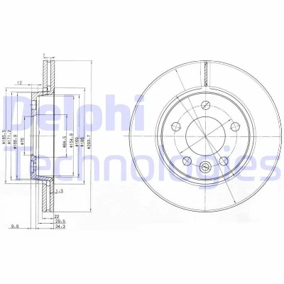 Bilde av DELPHI BG3893 Bremseskiver 294 22 5 ventilert oljet ubehandlet uten hjullager, ABS sensorring VOLKSWAGEN: Multivan (7HM, Transporter