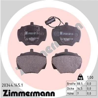 Bilde av ZIMMERMANN 20344.145.1 Bremseklosser inkl. slitasjevarselkontakt Bildet viser leveranseinnholdet LAND ROVER: Defender Pick up, SUV