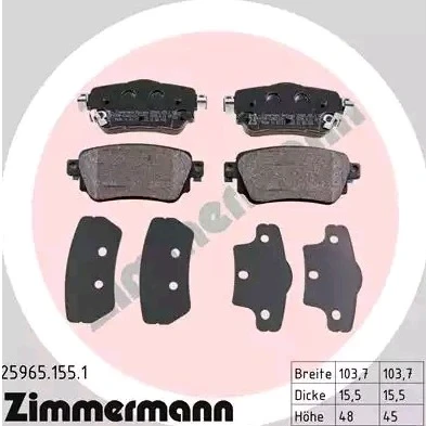 Bilde av ZIMMERMANN 25965.155.1 Bremseklosser med akustisk slitasjevarsel Bildet viser leveranseinnholdet NISSAN: Leaf II, Qashqai 2, X Trail, RENAULT: Kadjar
