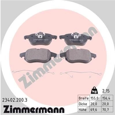 Bilde av ZIMMERMANN 23402.200.3 Bremseklosser klargjort for slitasjeindikator Bildet viser leveranseinnholdet, med fjær OPEL: Vectra C Caravan, Zafira B