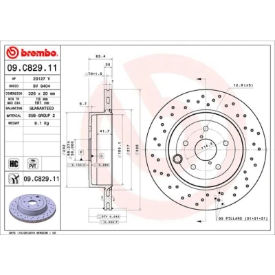 Bilde av BREMBO 09.C829.11 Bremseskiver 326 20 5 perforert / ventilert belagt høy karbon