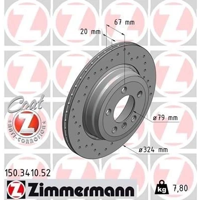 Bilde av ZIMMERMANN SPORT COAT Z 150.3410.52 Bremseskiver 324 20 6/5 5 120 utvendig ventilert, hullet belagt høy karbon BMW: 7