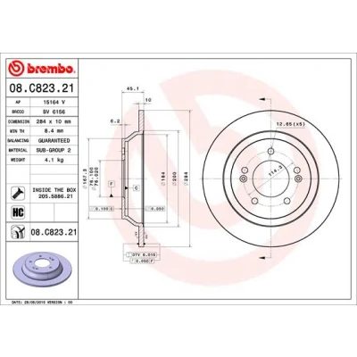 Bilde av BREMBO 08.C823.21 Bremseskiver 284 10 5 fullt ut belagt høy karbon med skruer KIA: SOUL 2, HYUNDAI: Kona SUV