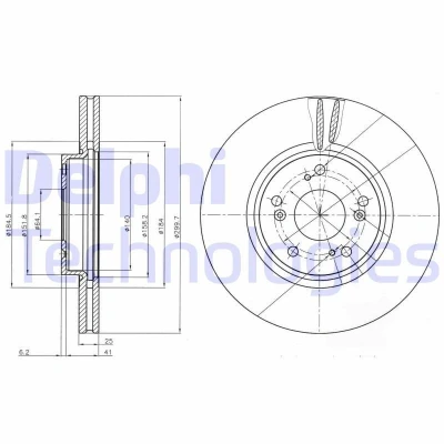 Bilde av DELPHI BG3978 Bremseskiver 300 25 5 ventilert oljet ubehandlet uten hjullager, ABS sensorring HONDA: Accord 7 Limousine, Tourer
