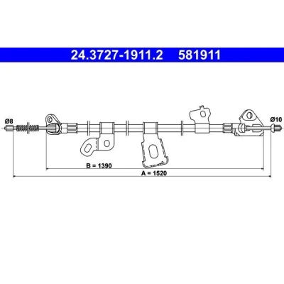 Bilde av ATE 24.3727 1911.2 Bremsekabel 1520 TOYOTA: Yaris I Hatchback