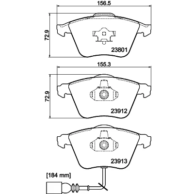 Bilde av HELLA 8DB 355 010 351 Bremseklosser med integrert slitasjevarselkontakt VOLKSWAGEN: Passat B6 Variant, Golf 5, Sedan, AUDI: A3 Sportback