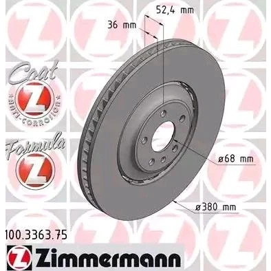 Bilde av ZIMMERMANN FORMULA Z COAT 100.3363.75 Bremseskiver 380 36 6/5 5 112 ventilert, todelt bremseskive belagt legert / høykull AUDI: A8 D4, Q5