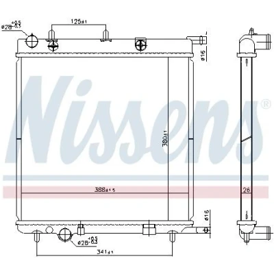 Bilde av NISSENS 606400 Radiator Aluminium 380 388 26 uten pakning ekspansjonstank, ramme Kjøleribber loddet CITROËN: C3 I Hatchback, C2 Hatchback