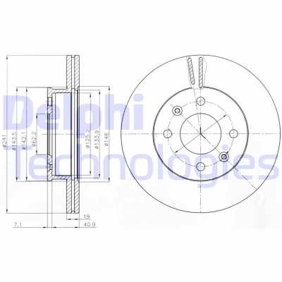 Bilde av DELPHI BG4009 Bremseskiver 241 19 4 ventilert oljet ubehandlet uten hjullager, ABS sensorring HYUNDAI: Getz