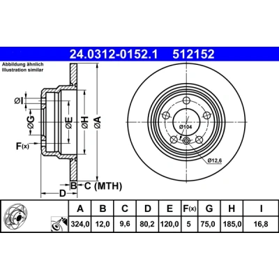 Bilde av ATE PowerDisc 24.0312 0152.1 Bremseskiver 324,0 12,0 5 120,0 fullt ut belagt høy karbon BMW: X5