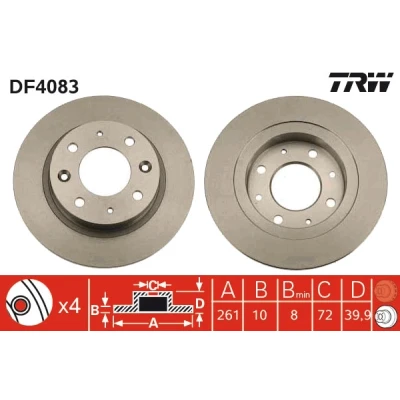 Bilde av TRW DF4083 Bremseskiver 261 10 4 114 fullt ut spraylakkert KIA: CARENS 2